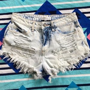 high waisted distressed denim shorts